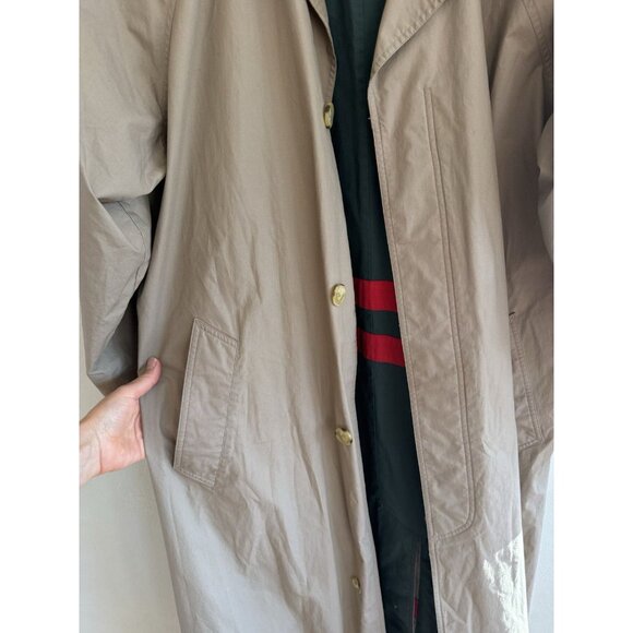 LANDS’ END Trench Coat Mens XL Tan Khaki Beige Fully Lined Preppy Vintage Button - Picture 5 of 5